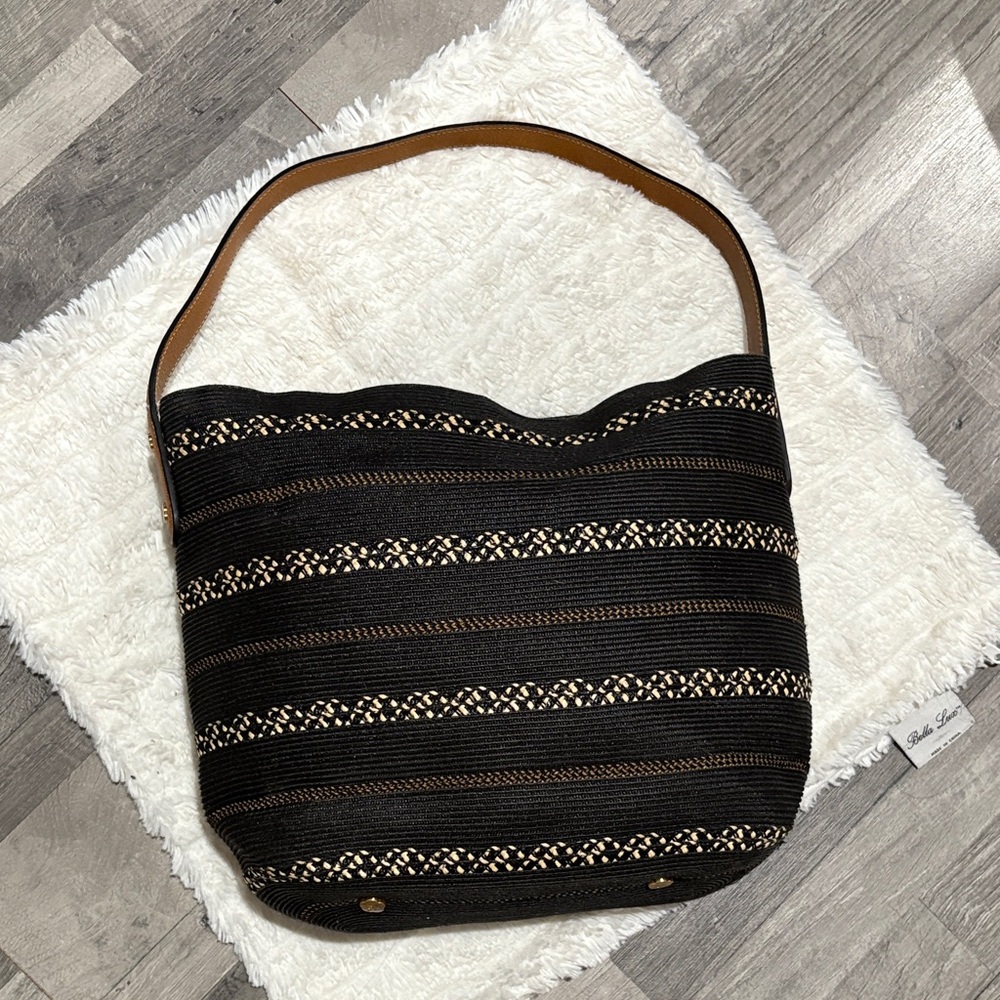 Eric Javits Black and Tan Woven Shoulder Bag